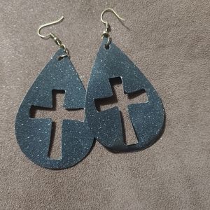 Leather cross earrings